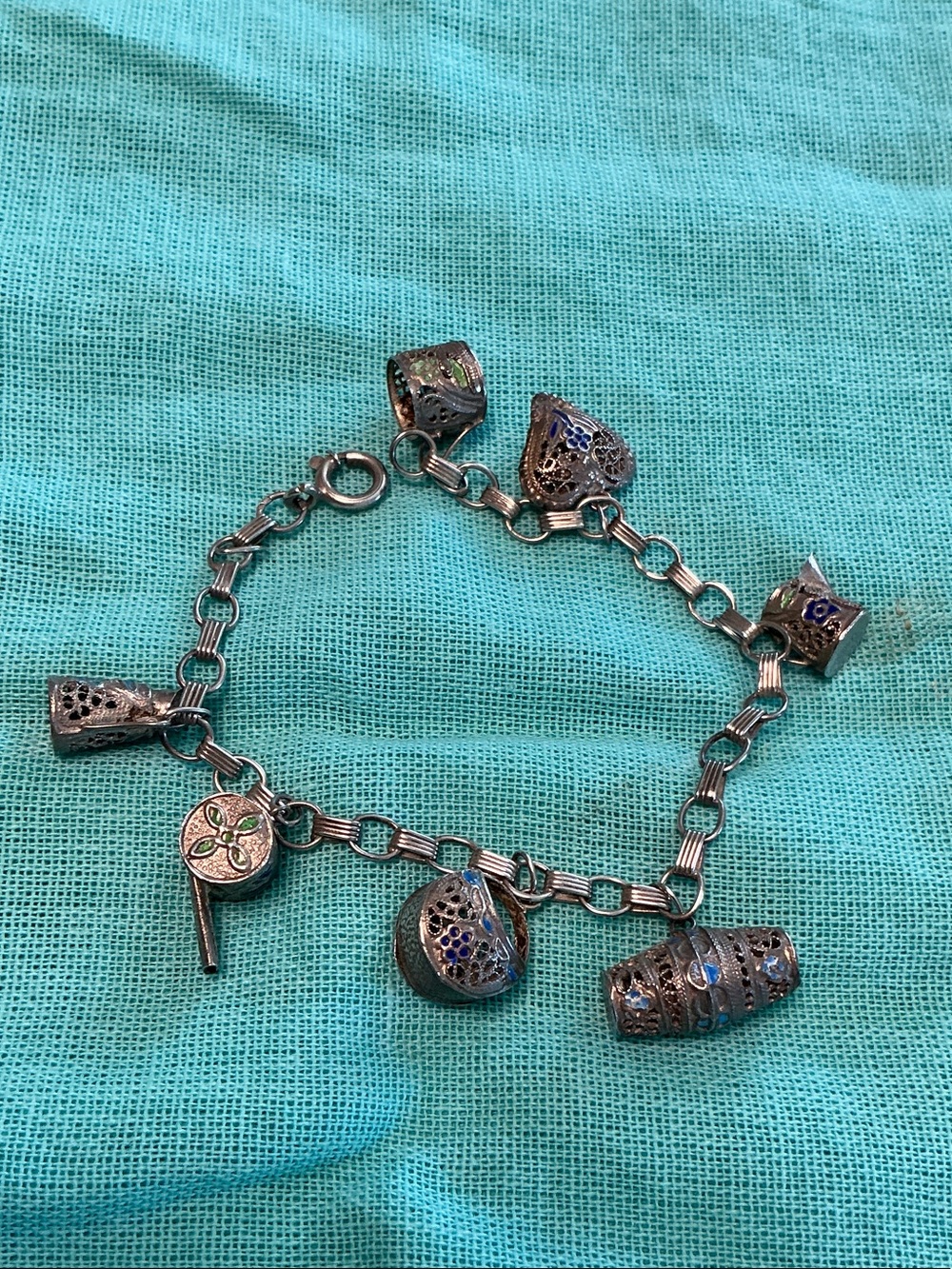 Vintage Silver filigree charm bracelet